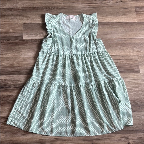 Ces Femme Dresses & Skirts - Ces‎ Femme Sea Island Dress L Green White Ditsy Flutter Sleeve Cottagecore Boho